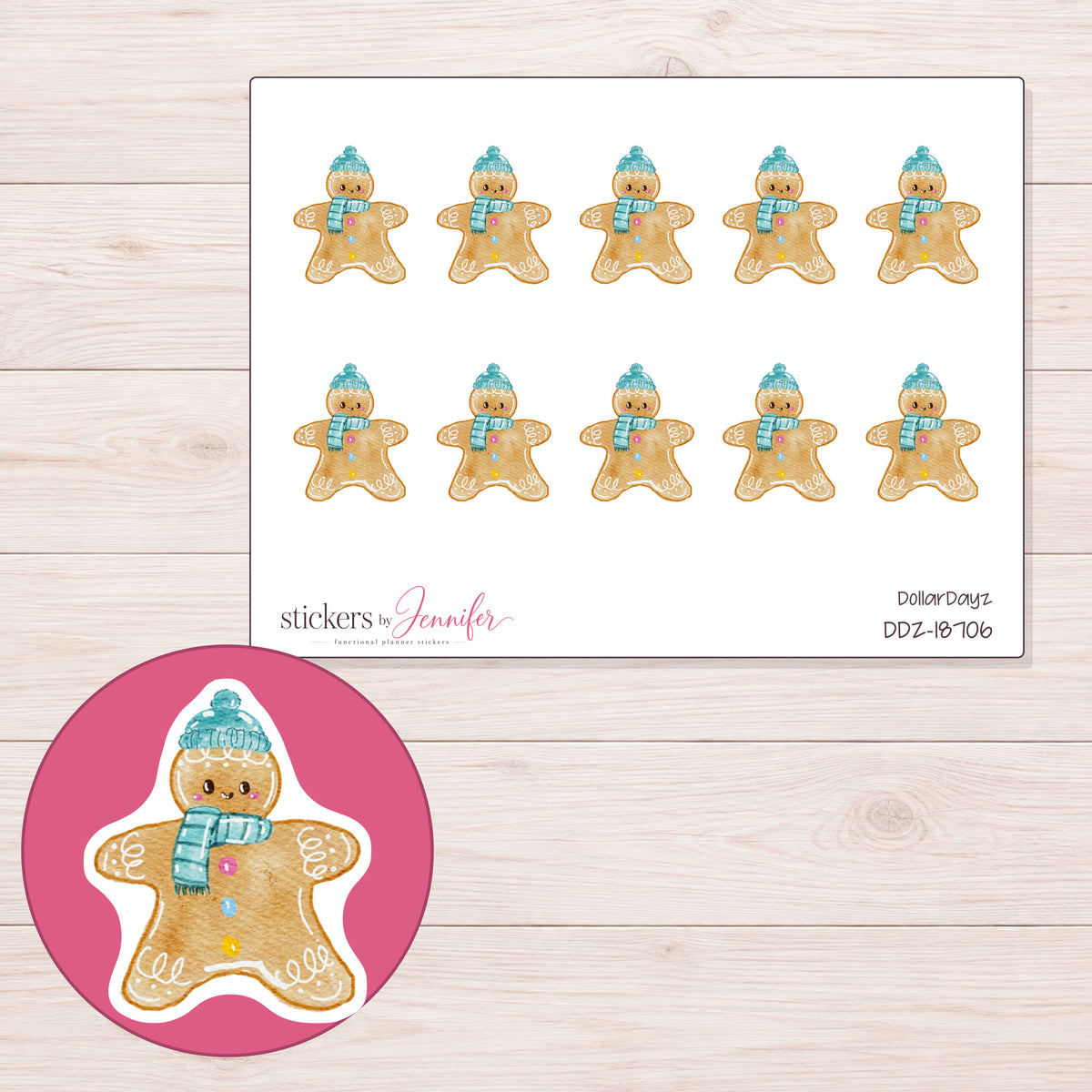 DDZ-18706 planner sticker sheet with enlarged sticker detail