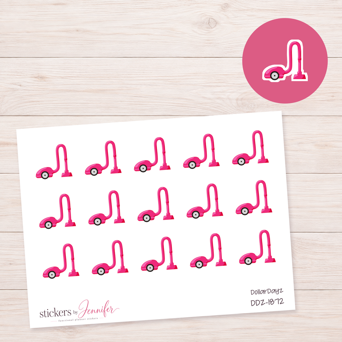 Hot Pink Vacuum Cleaner Planner Stickers | DDZ-1872