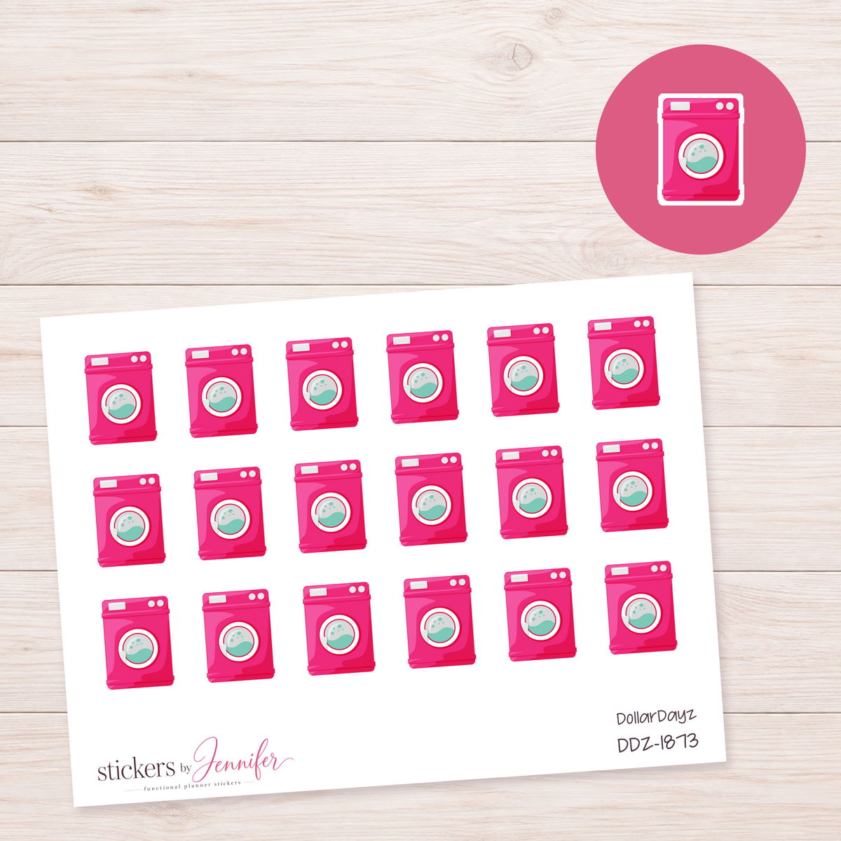 Hot Pink Washing Machine Planner Stickers | DDZ-1873