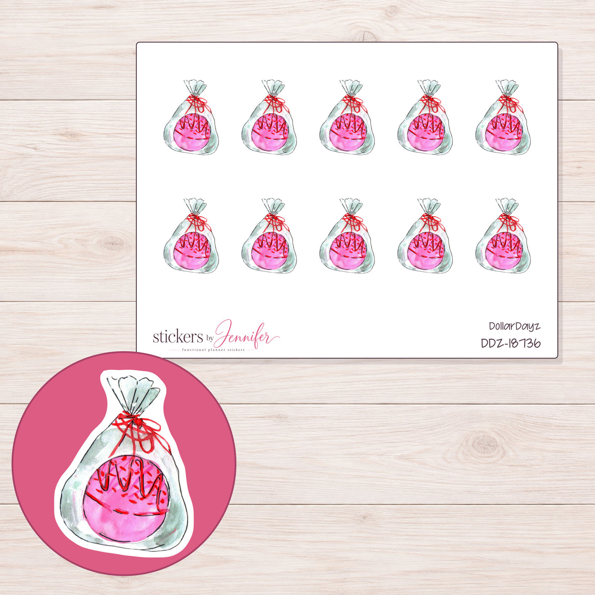 DDZ-18736 planner sticker sheet with enlarged sticker detail