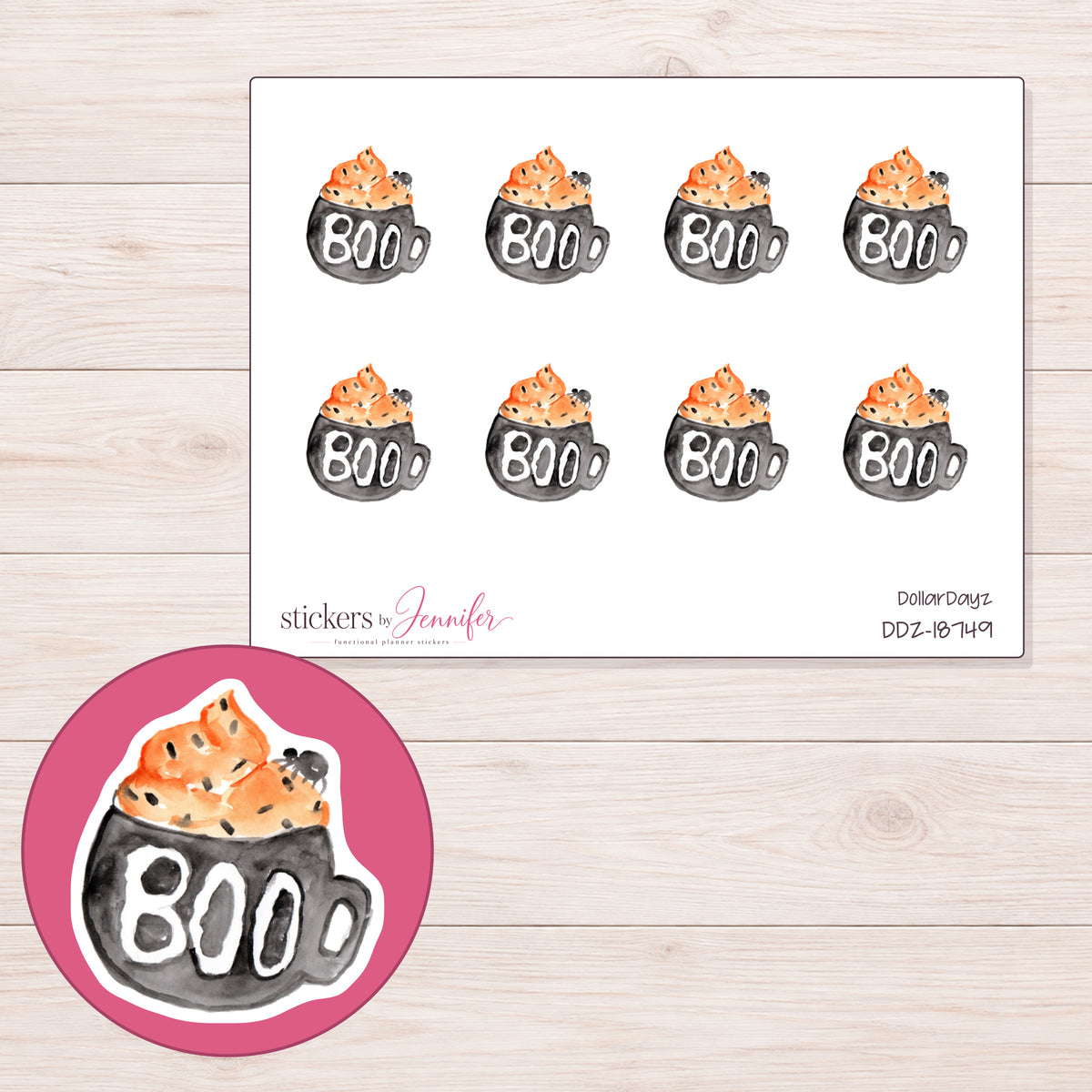 DDZ-18749 planner sticker sheet with enlarged sticker detail
