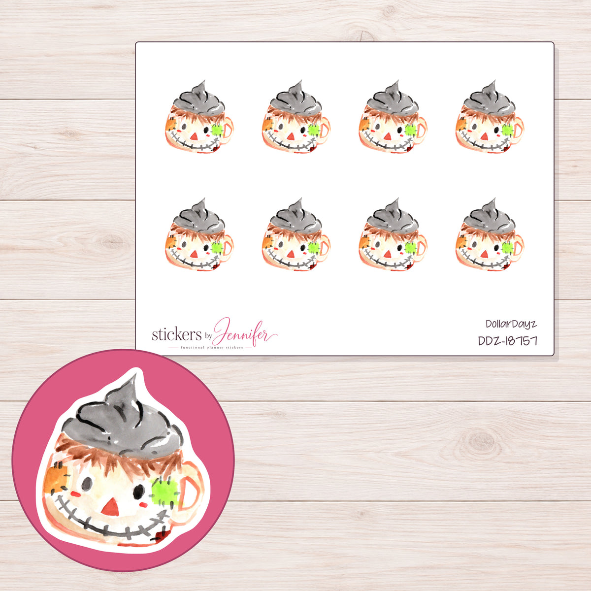 DDZ-18757 planner sticker sheet with enlarged sticker detail