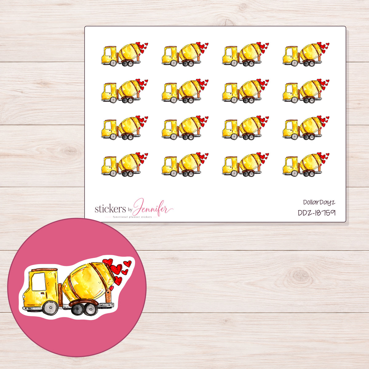 DDZ-18759 planner sticker sheet with enlarged sticker detail