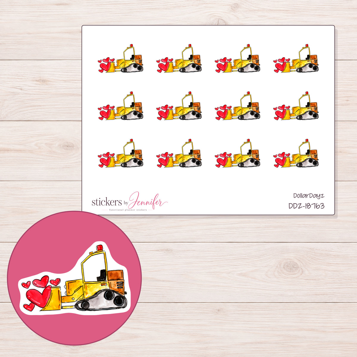 DDZ-18763 planner sticker sheet with enlarged sticker detail