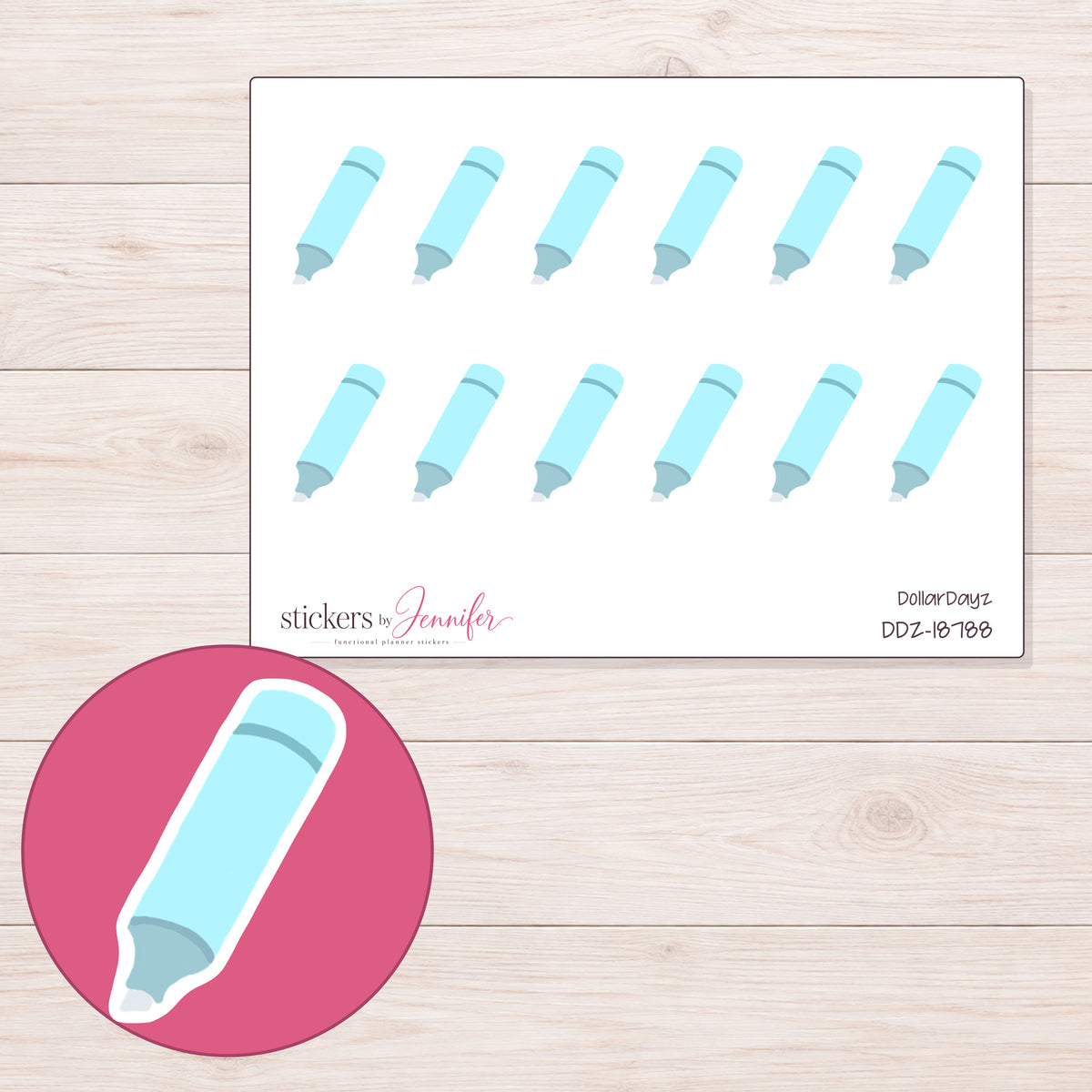 DDZ-18788 planner sticker sheet with enlarged sticker detail