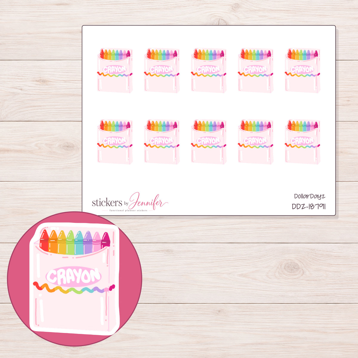 DDZ-18791 planner sticker sheet with enlarged sticker detail