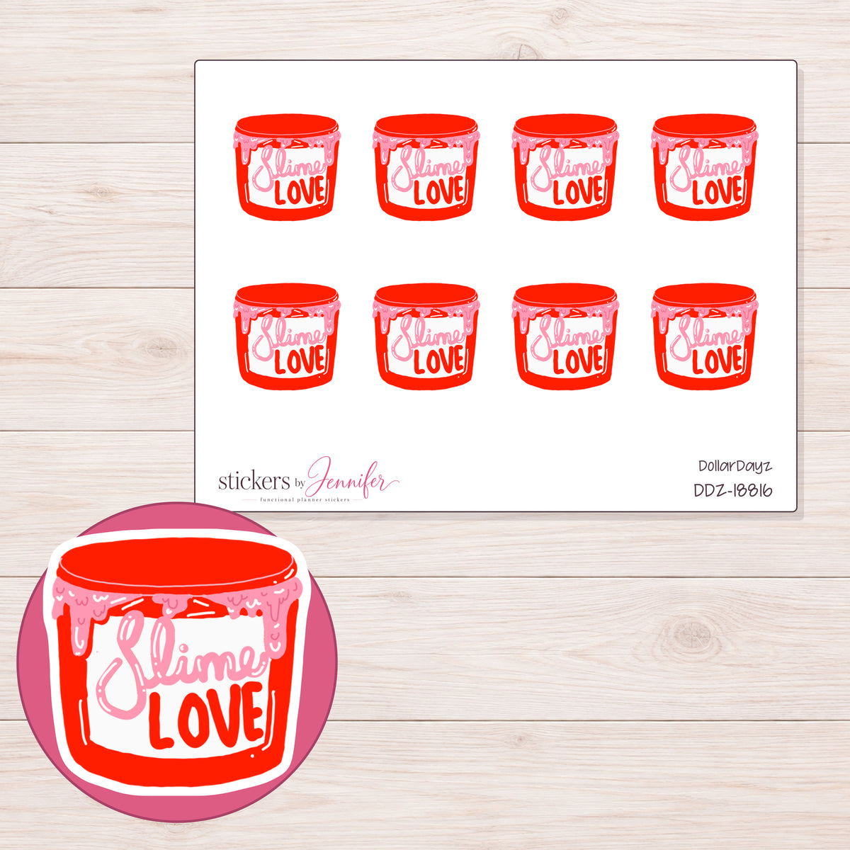 DDZ-18816 planner sticker sheet with enlarged sticker detail