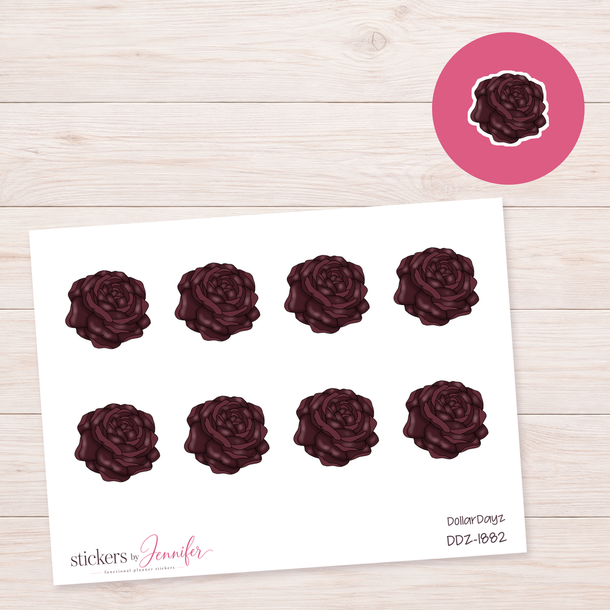 Burgundy Peony Planner Stickers | DDZ-1882