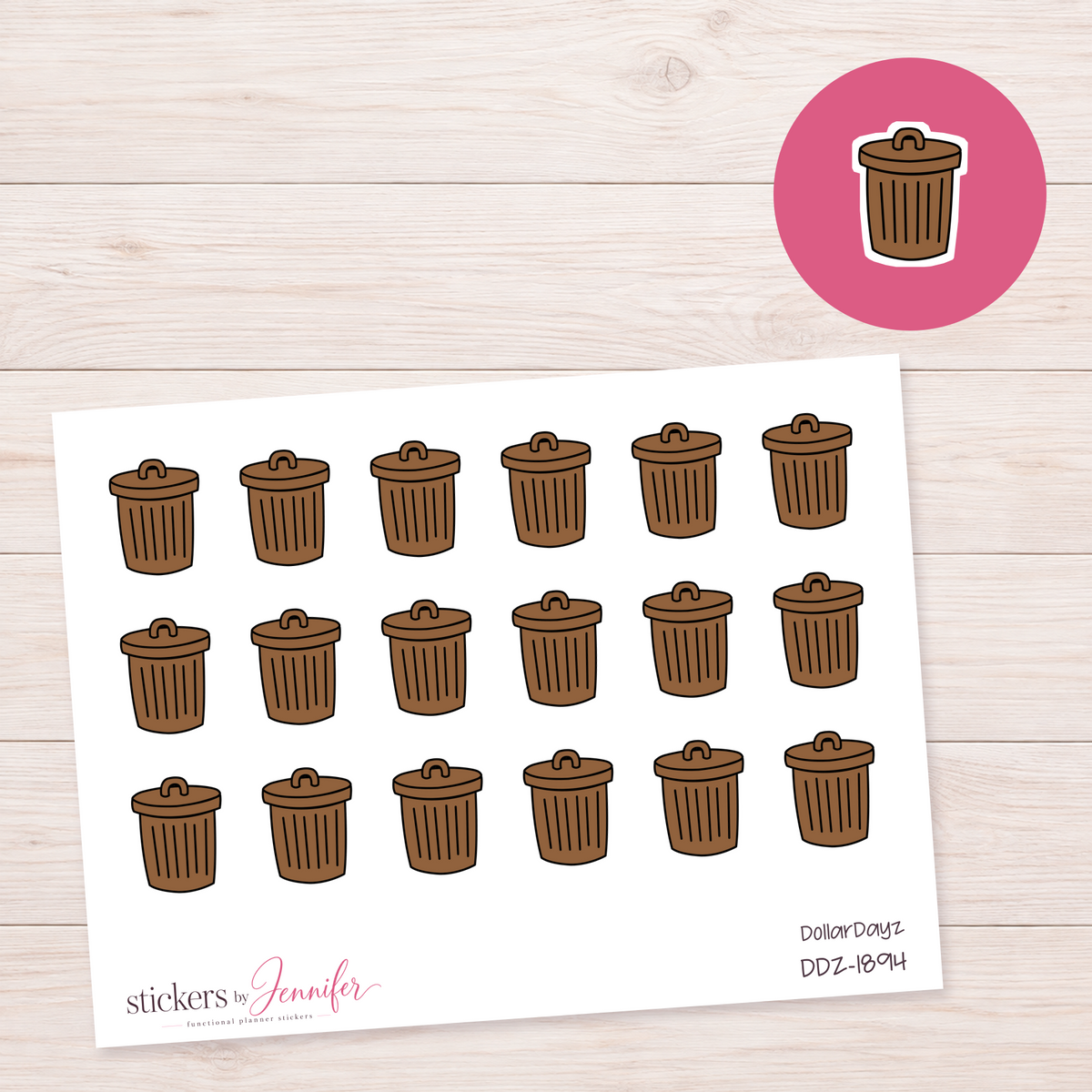 Warm Brown Trash Can Planner Stickers | DDZ-1894