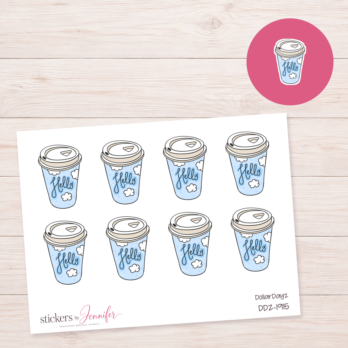 Blue Hello Coffee Cup Planner Stickers | DDZ-1915