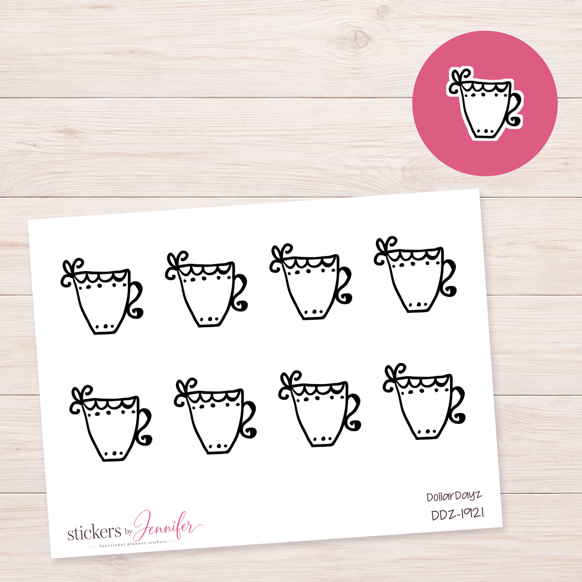 Decorative Mug Outline Planner Stickers | DDZ-1921