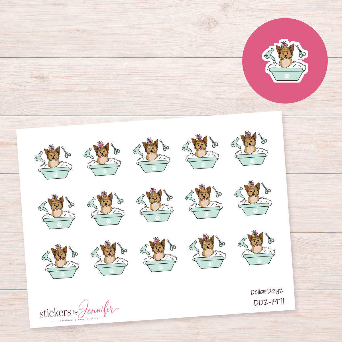 Mint Dog Grooming Bath Planner Stickers | DDZ-1971