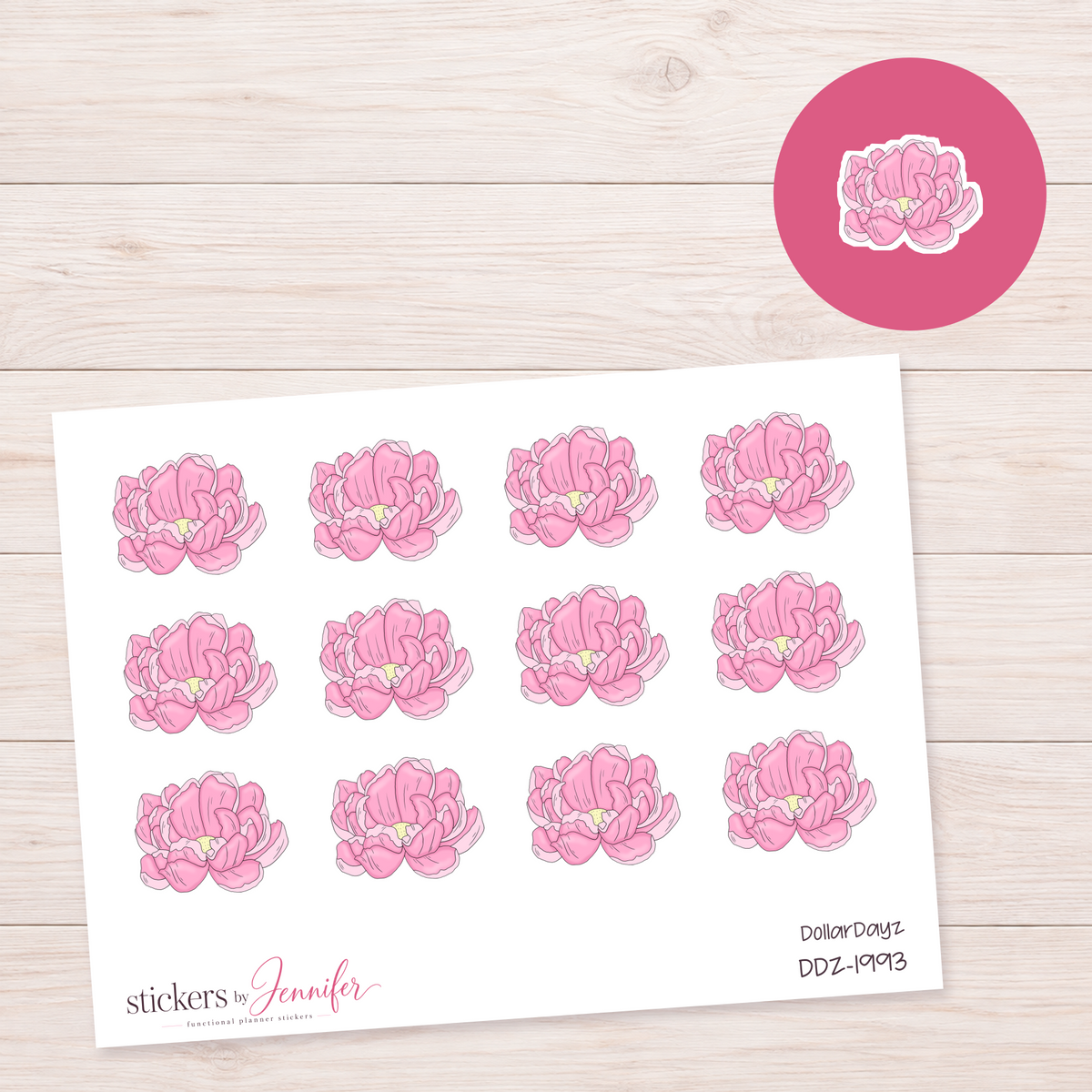 Bright Pink Ruffled Flower Planner Stickers | DDZ-1993