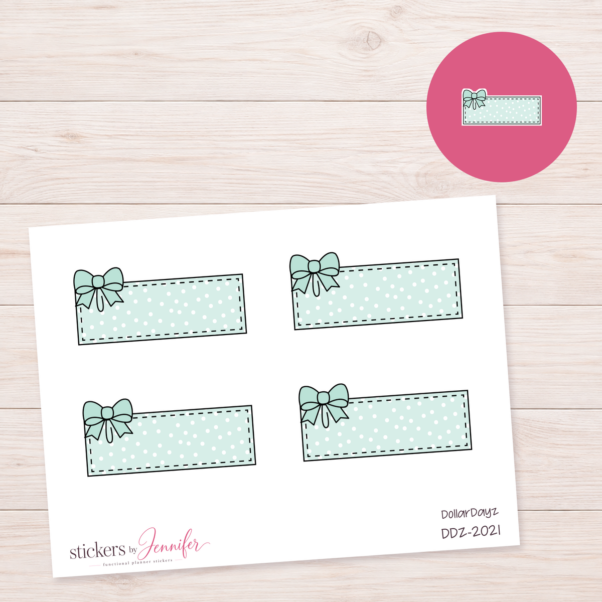 Pale Mint Bow Label Planner Stickers | DDZ-2021