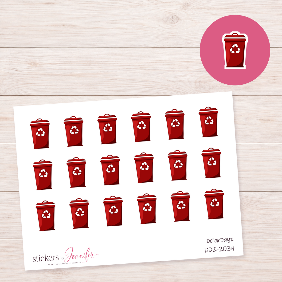 Deep Red Recycling Bin Planner Stickers | DDZ-2034
