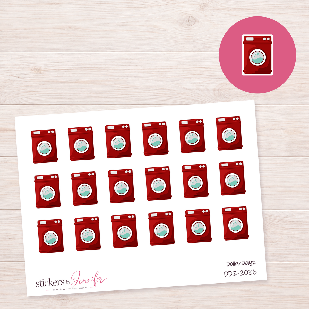 Deep Red Washing Machine Planner Stickers | DDZ-2036