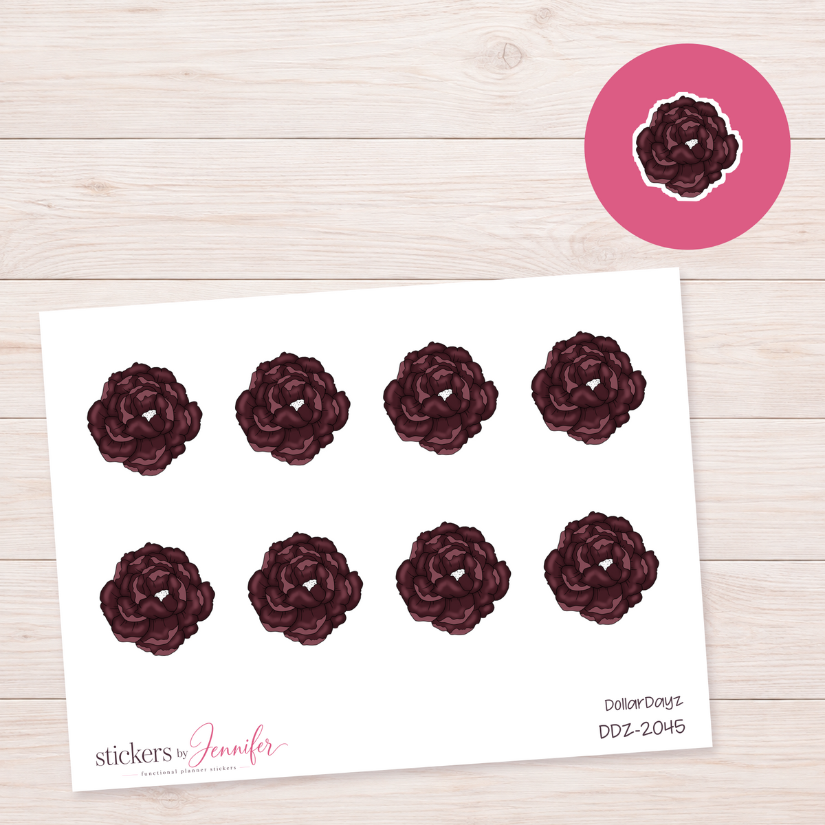 Dark Burgundy Flower Planner Stickers | DDZ-2045