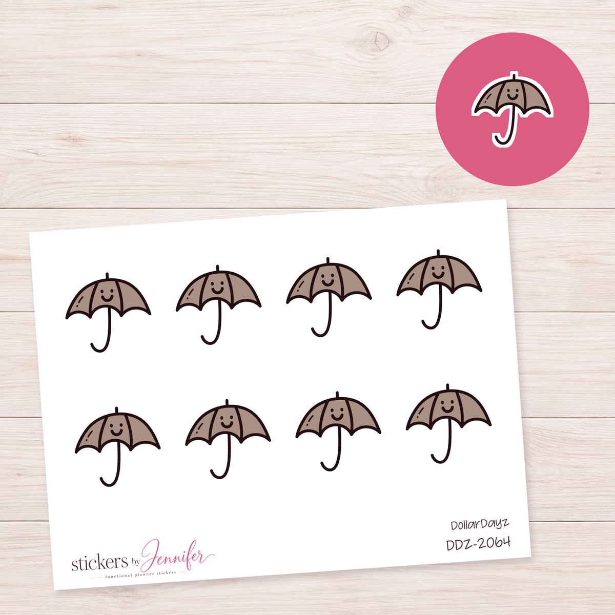 Smiling Brown Umbrella Planner Stickers | DDZ-2064