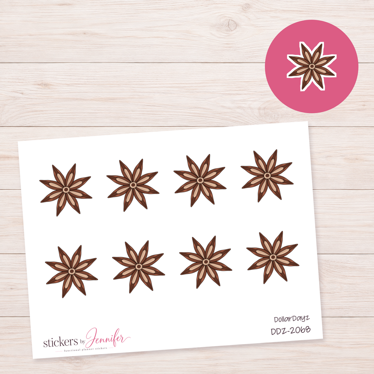 Red-Brown Star Ornament Planner Stickers | DDZ-2068