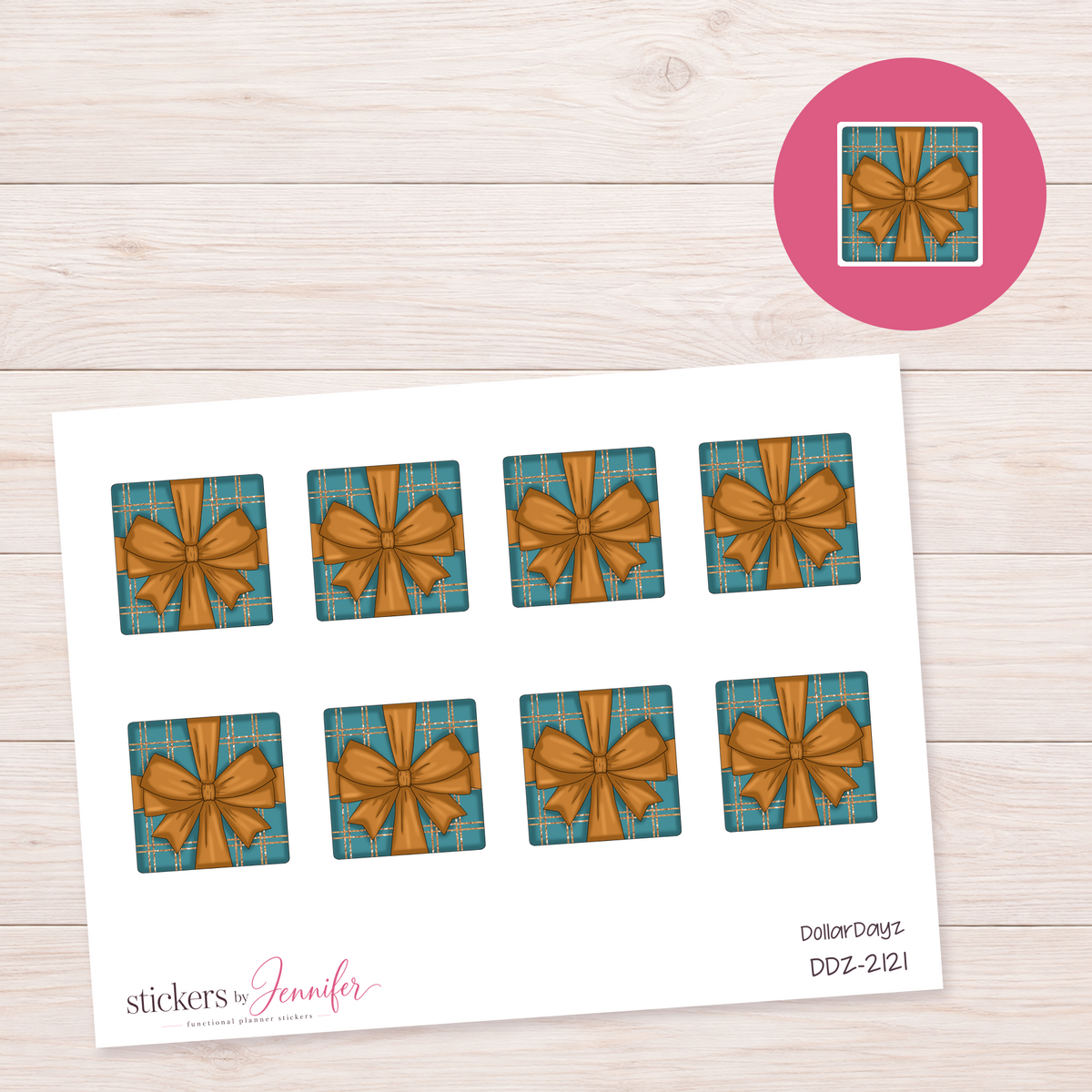 Plaid Gift with Gold Bow Planner Stickers | DDZ-2121