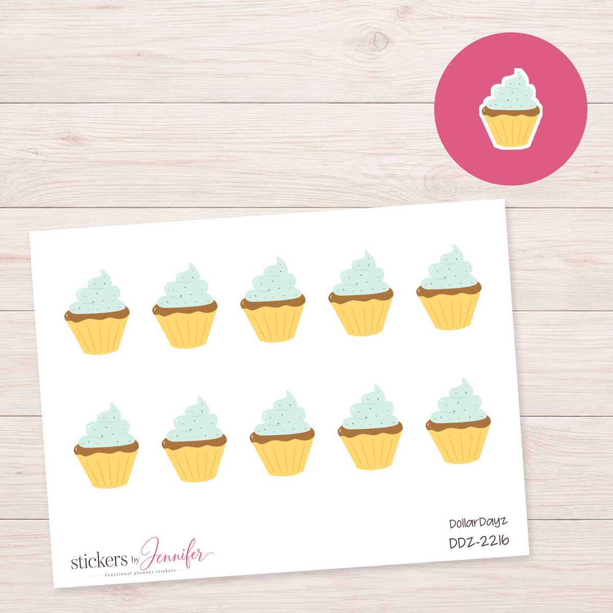 Mint Frosted Cupcake Planner Stickers | DDZ-2216
