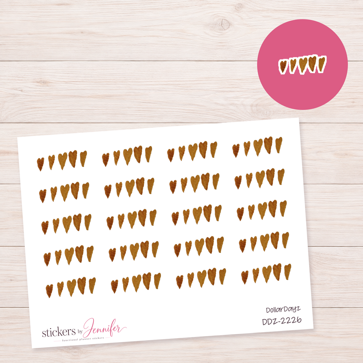 Golden Heart Row Planner Stickers | DDZ-2226
