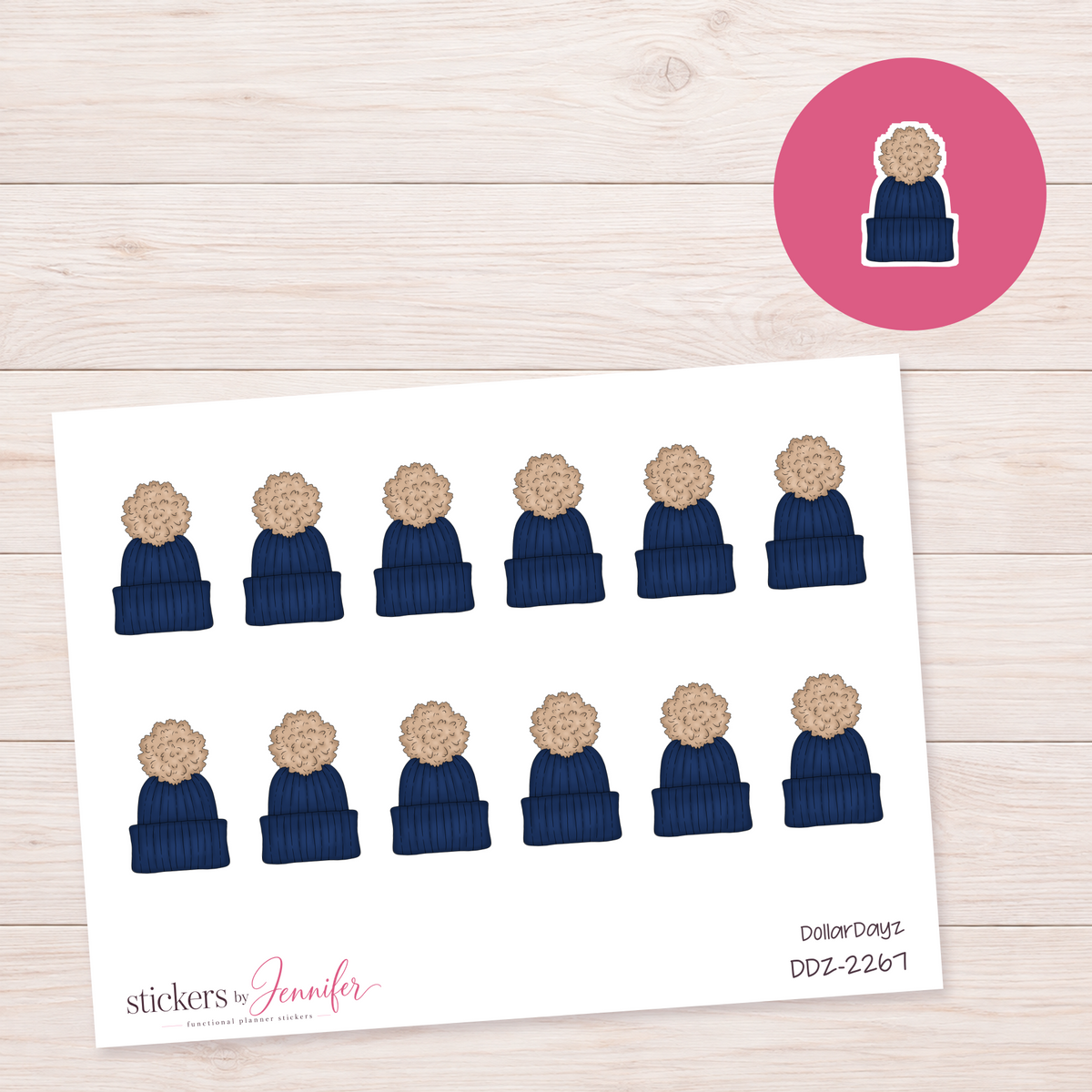 Navy Pom-Pom Beanie Planner Stickers | DDZ-2267