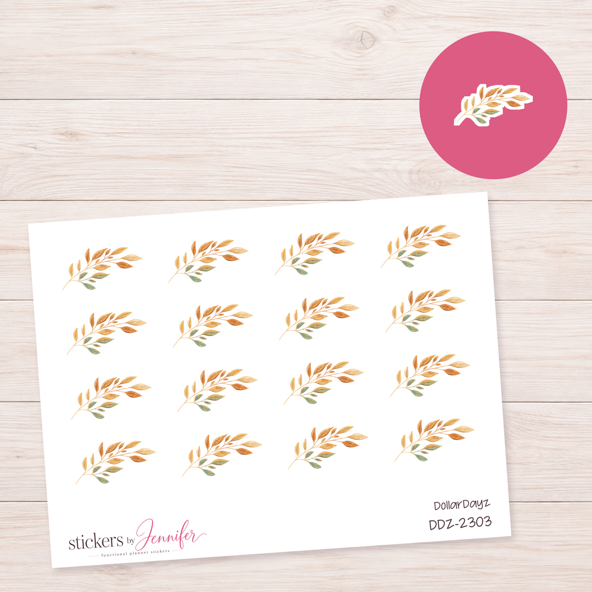 Golden Curved Sprig Planner Stickers | DDZ-2303