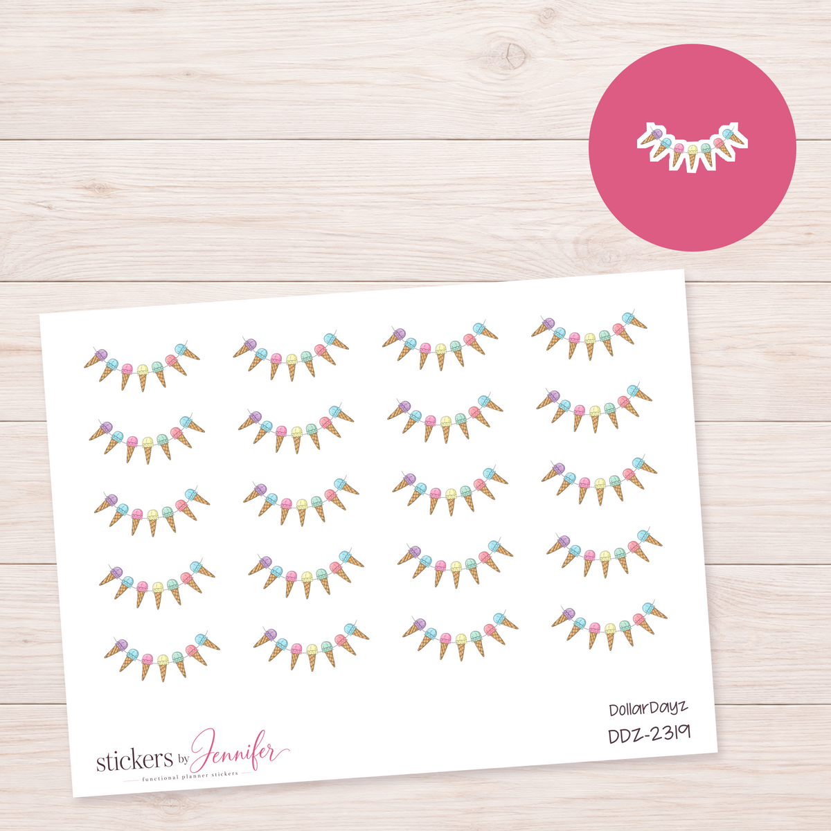 Pastel Ice Cream Garland Planner Stickers | DDZ-2319