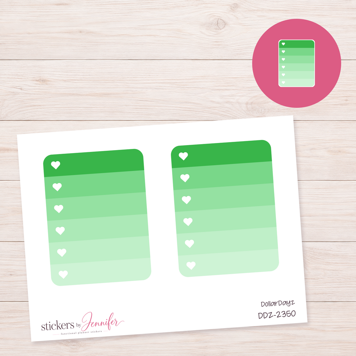 Bright Green Heart Checklist Planner Stickers | DDZ-2350