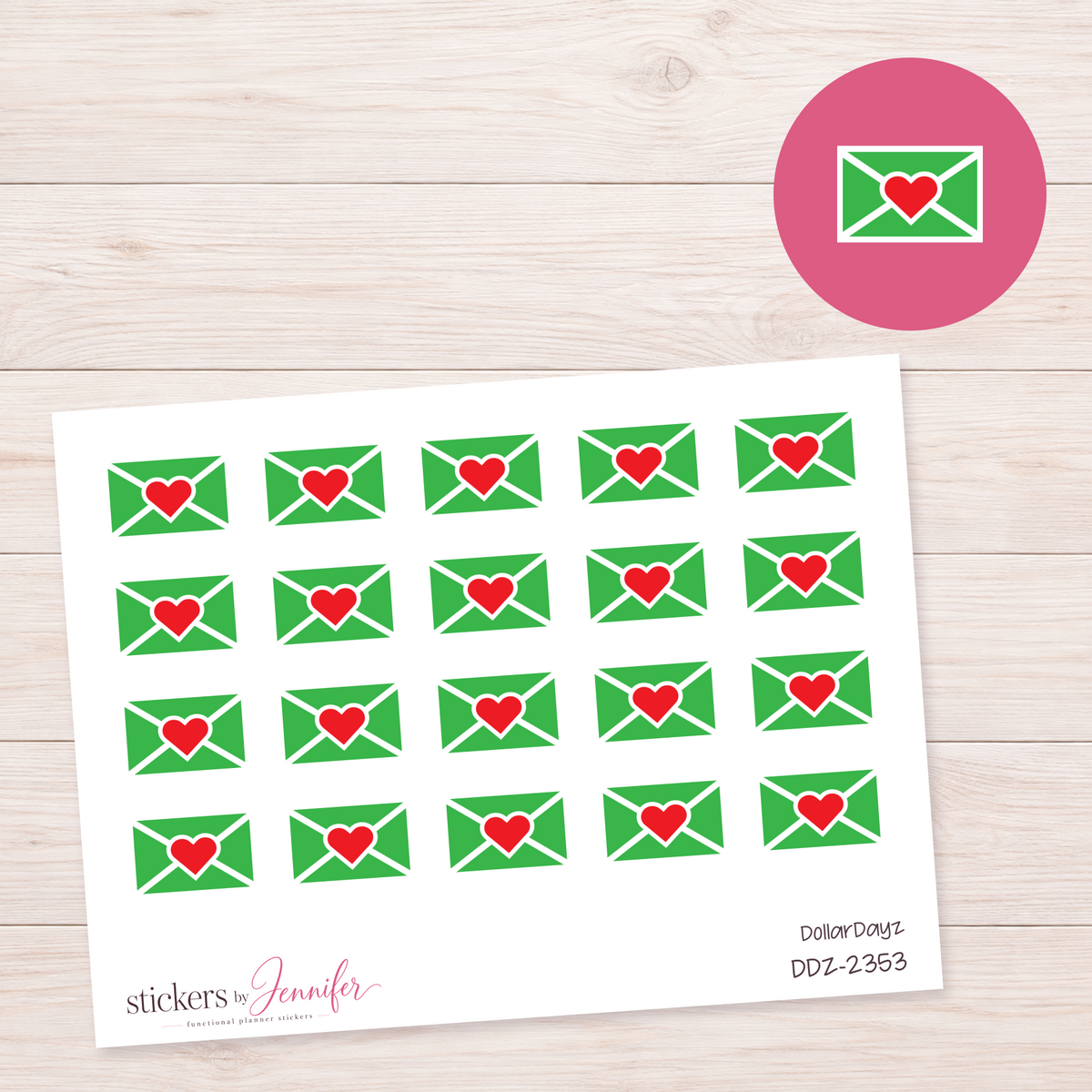 Bright Green Happy Mail Envelope Planner Stickers | DDZ-2353