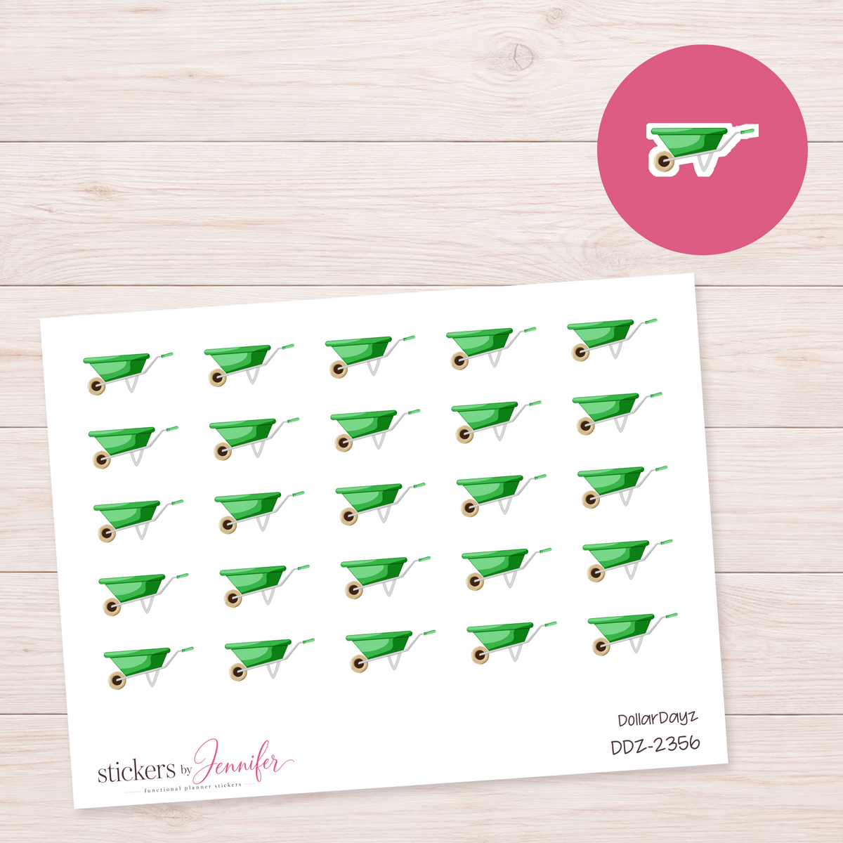 Bright Green Wheelbarrow Planner Stickers | DDZ-2356