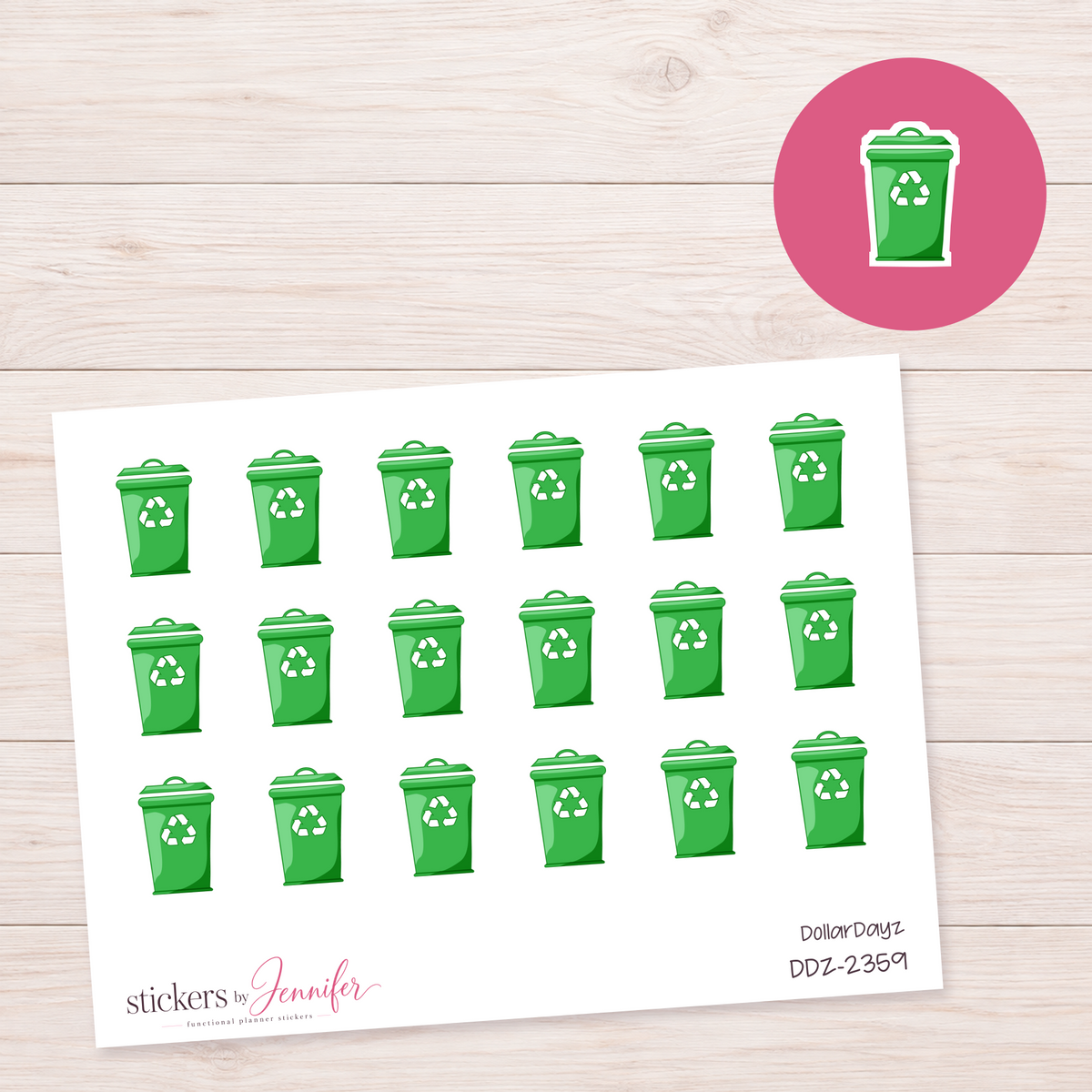 Bright Green Recycling Bin Planner Stickers | DDZ-2359