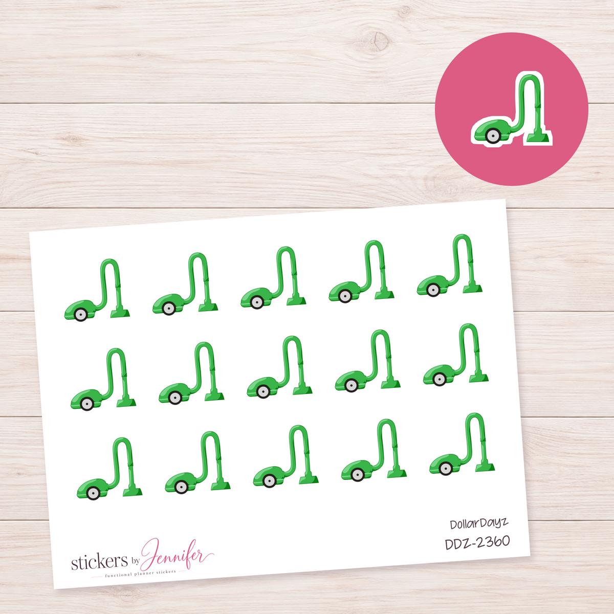 Bright Green Vacuum Cleaner Planner Stickers | DDZ-2360