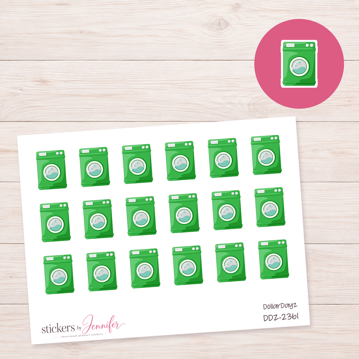 Bright Green Washing Machine Planner Stickers | DDZ-2361