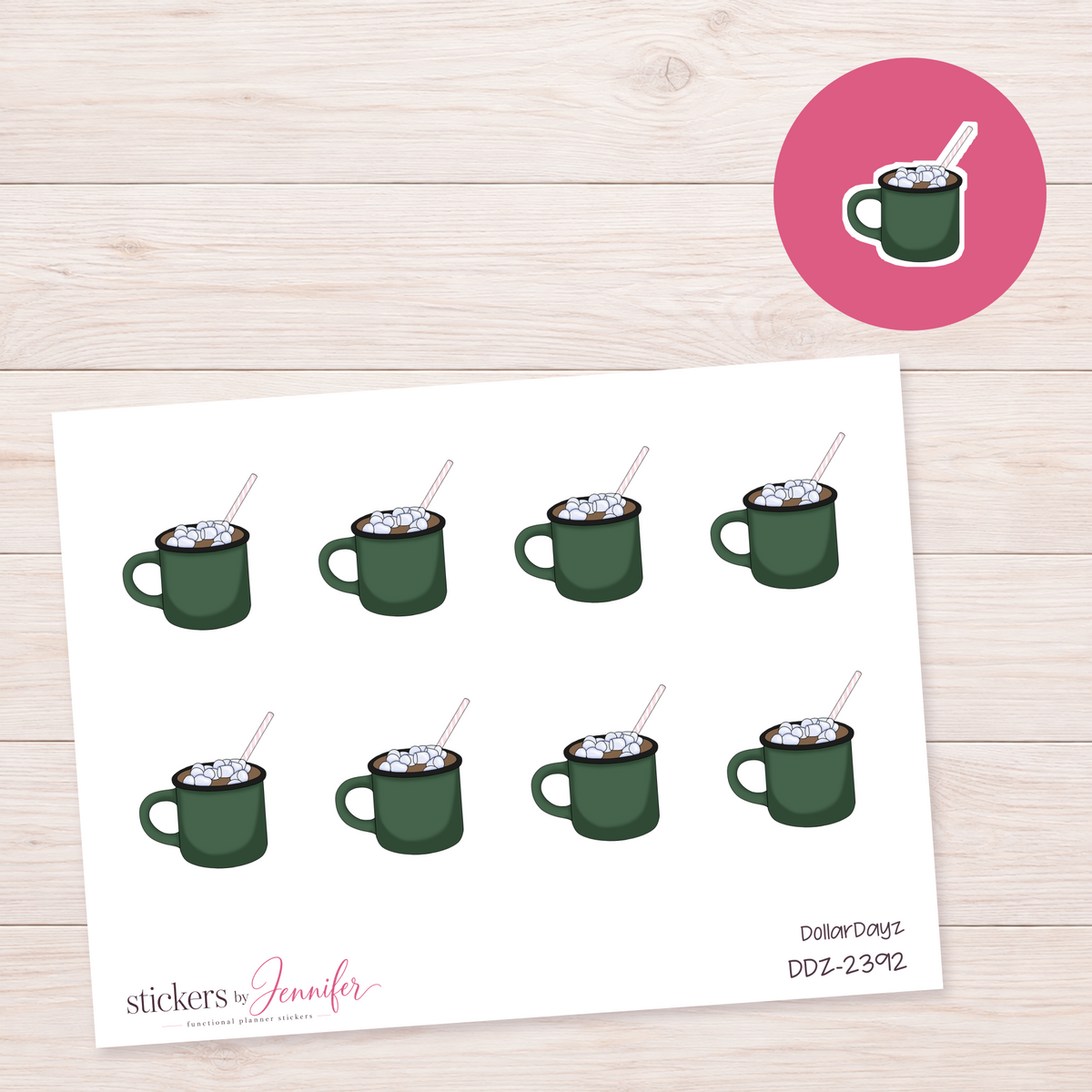 Green Marshmallow Mug Planner Stickers | DDZ-2392