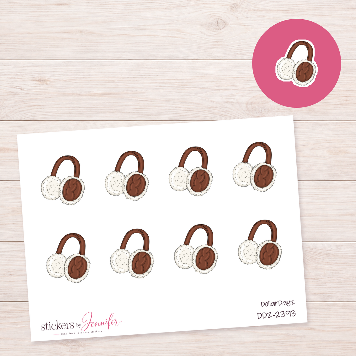 Brown and Cream Earmuffs Planner Stickers | DDZ-2393