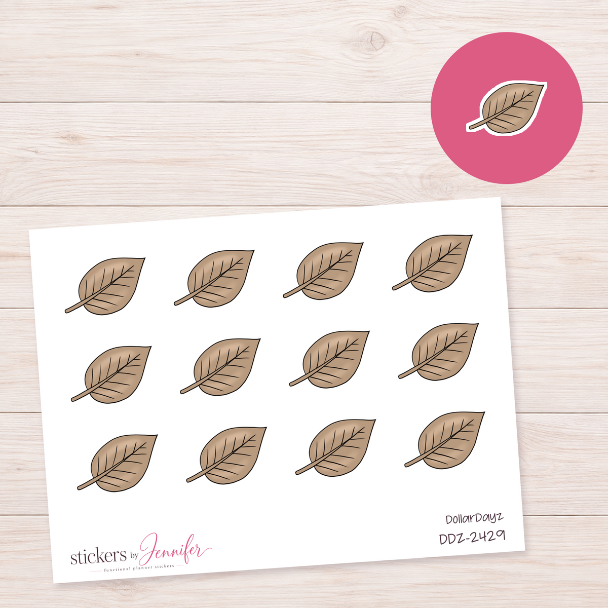 Brown Leaf Outline Planner Stickers | DDZ-2429