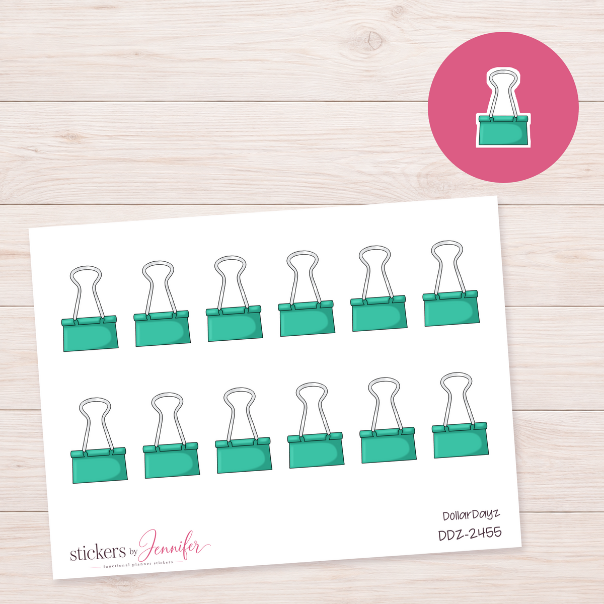 Teal Binder Clip Planner Stickers | DDZ-2455