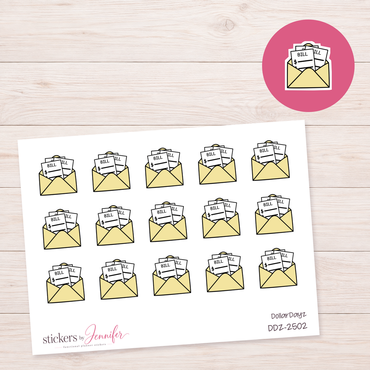 Cream Bill Envelope Planner Stickers | DDZ-2502