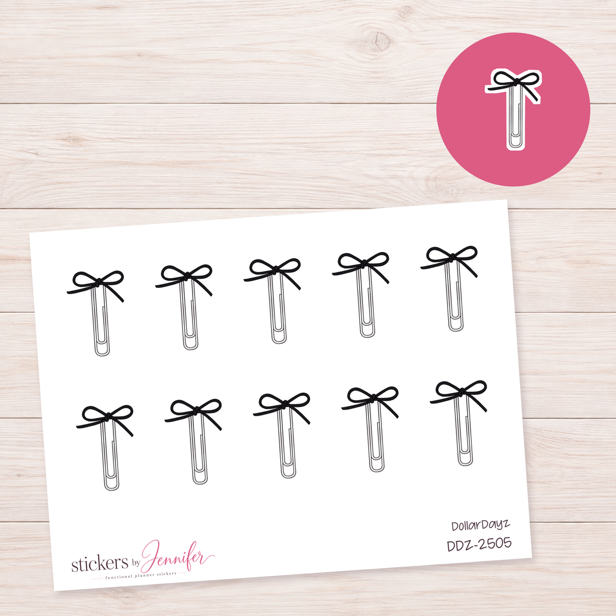 Bow Paper Clip Outline Planner Stickers | DDZ-2505