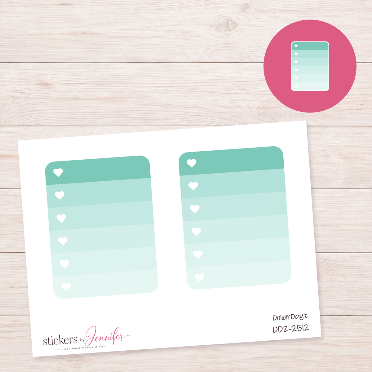 Seafoam Heart Checklist Planner Stickers | DDZ-2512