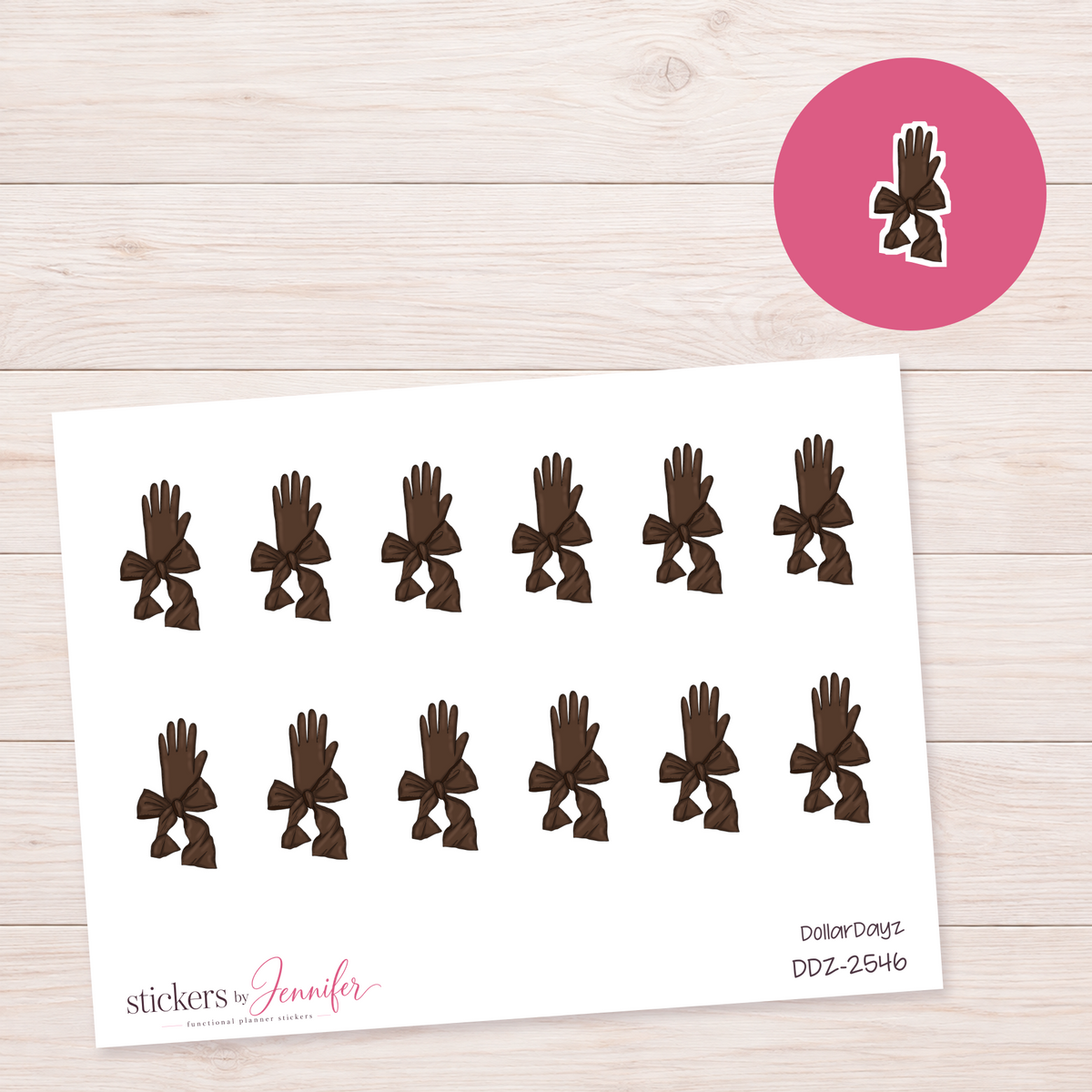 Brown Bow Glove Planner Stickers | DDZ-2546