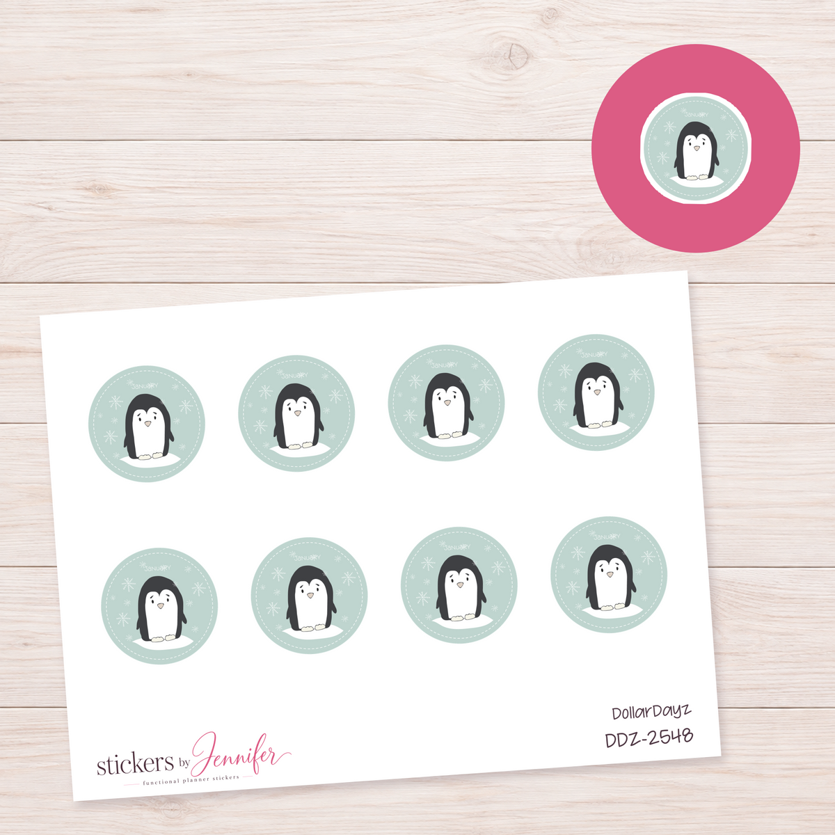 Penguin Winter Circle Planner Stickers | DDZ-2548