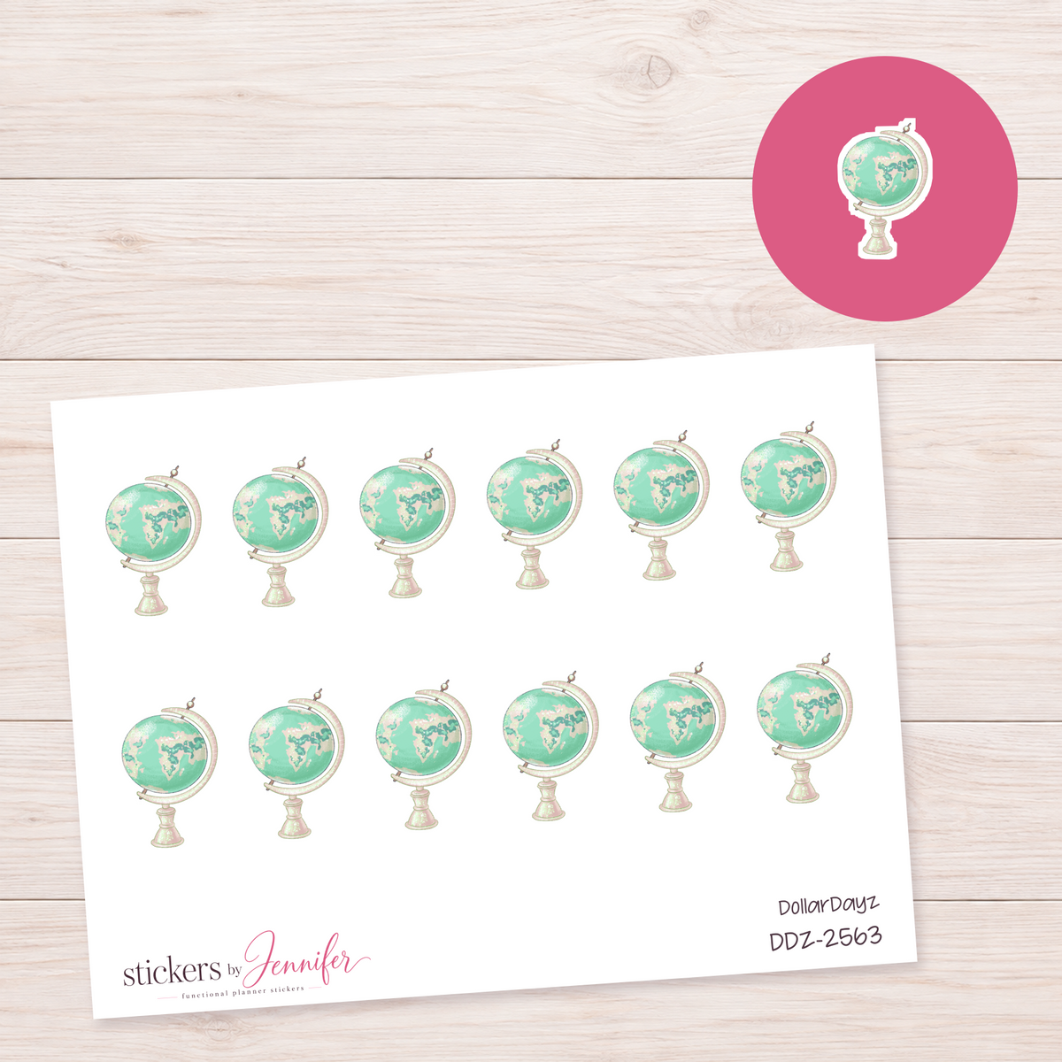 Vintage Mint Globe Planner Stickers | DDZ-2563