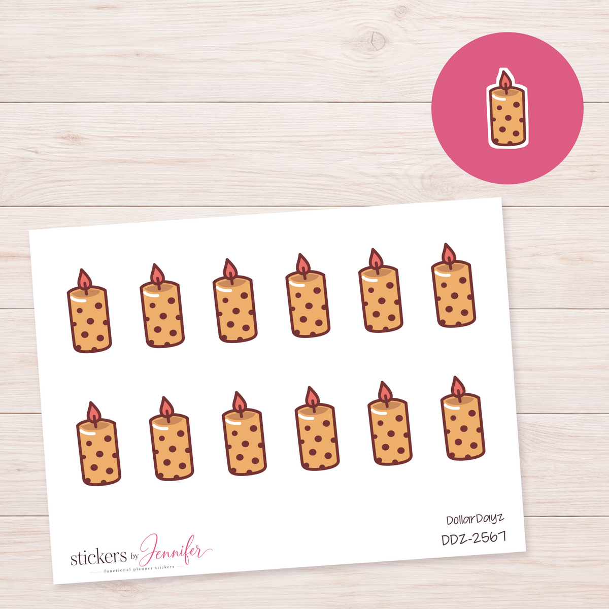 Dotted Candle Planner Stickers | DDZ-2567