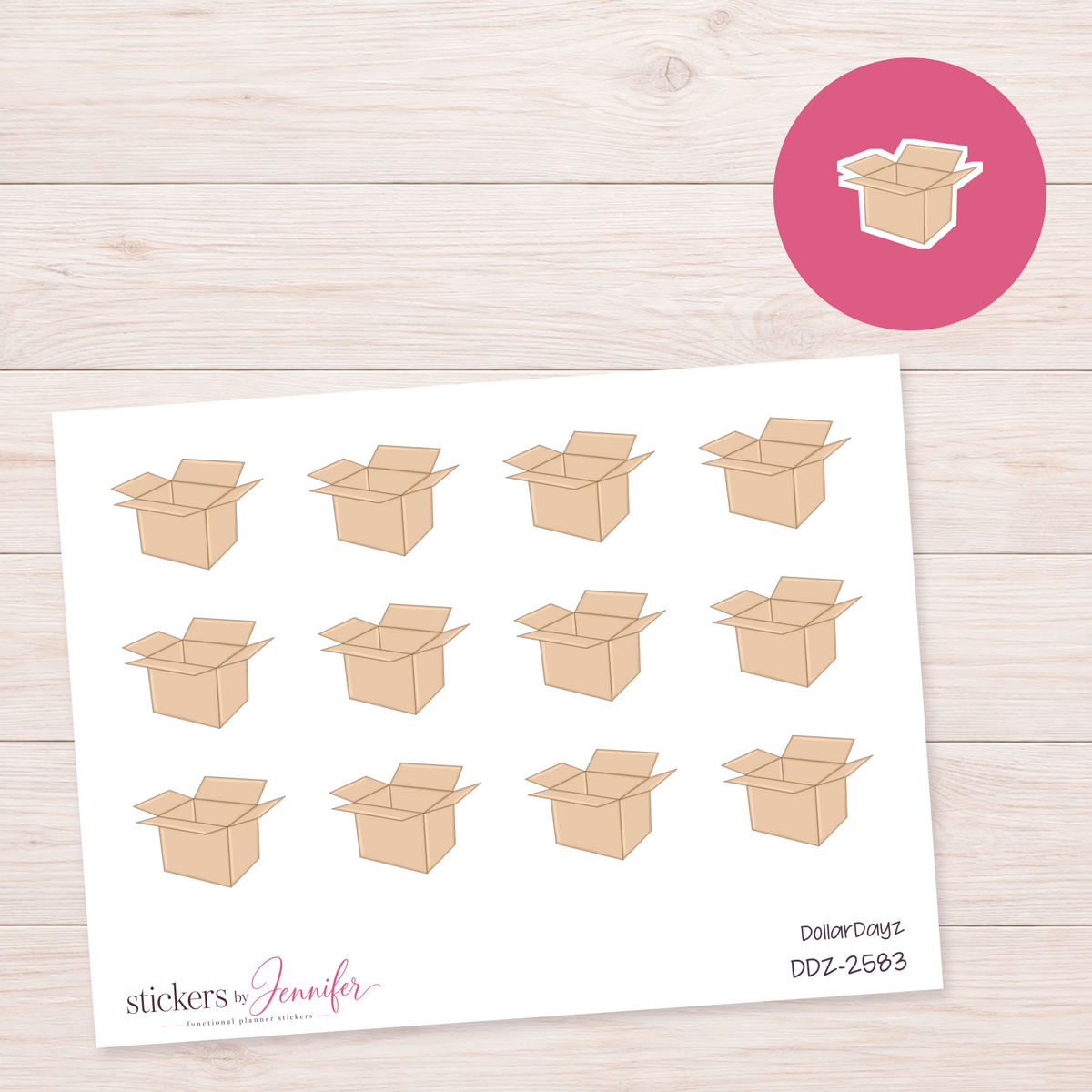 Open Cardboard Box Planner Stickers | DDZ-2583