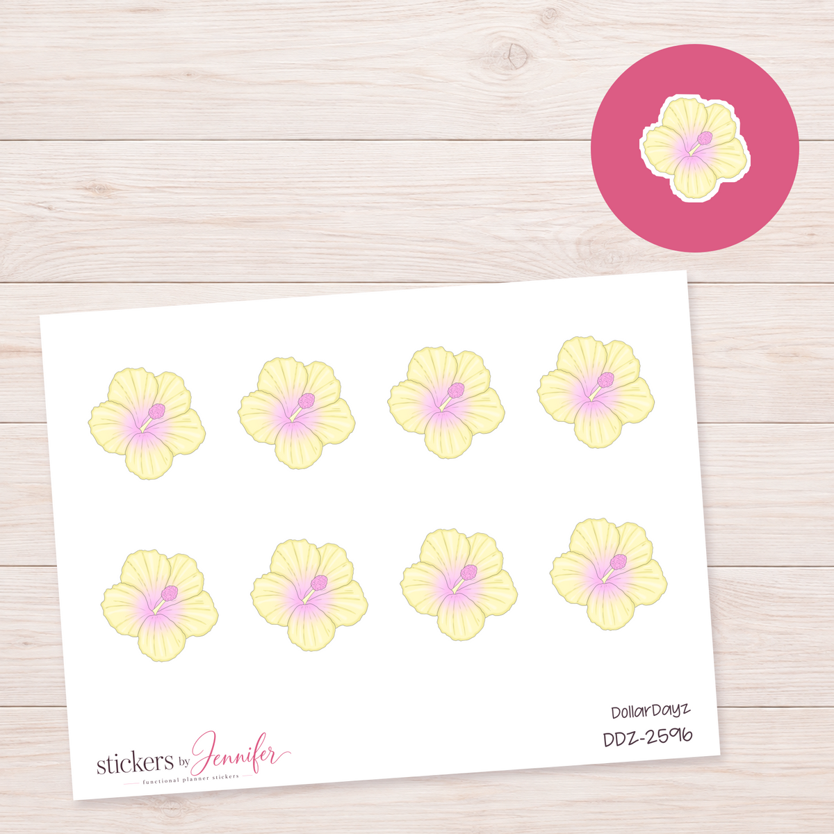 Pale Yellow Hibiscus Planner Stickers | DDZ-2596
