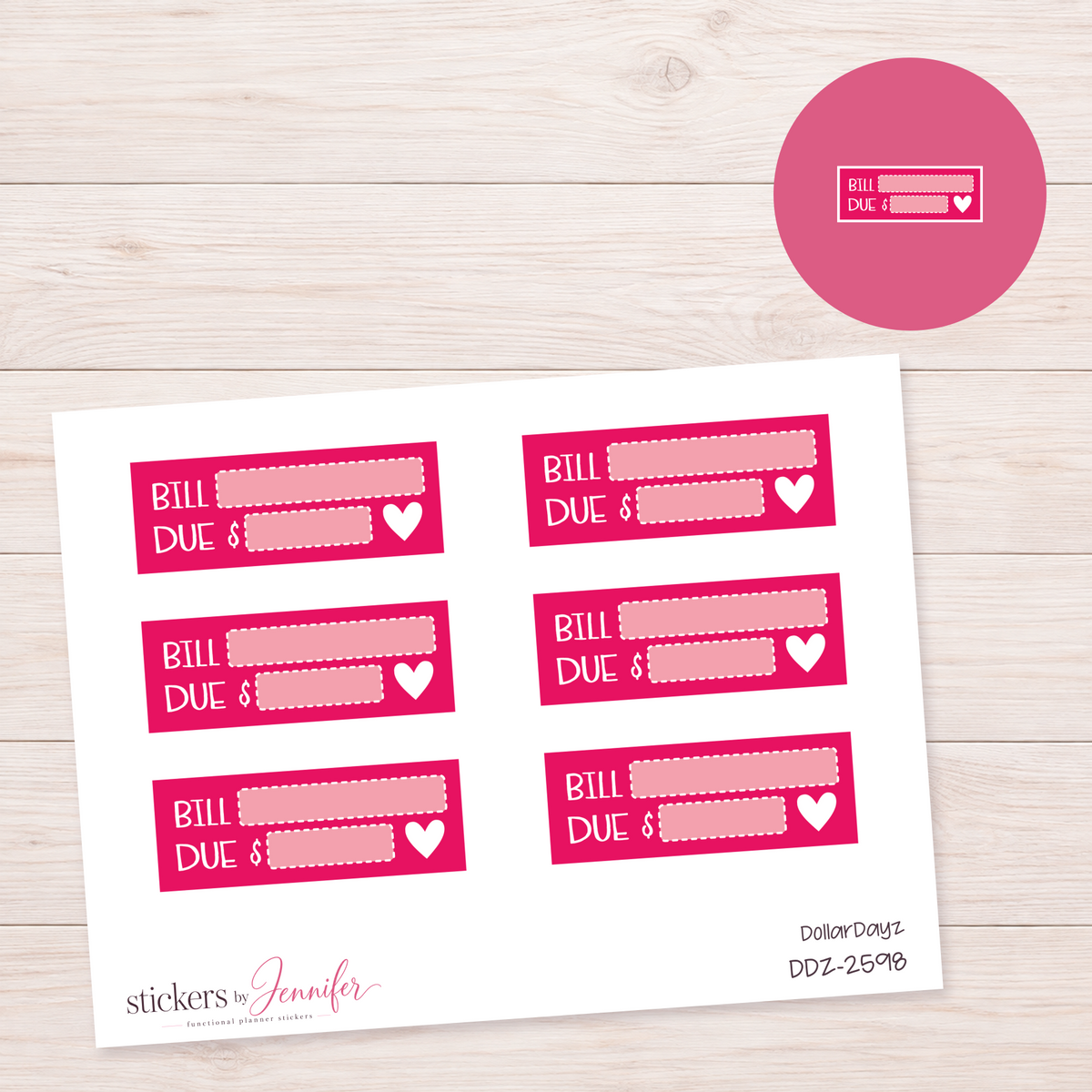 Hot Pink Bill Due Label Planner Stickers | DDZ-2598