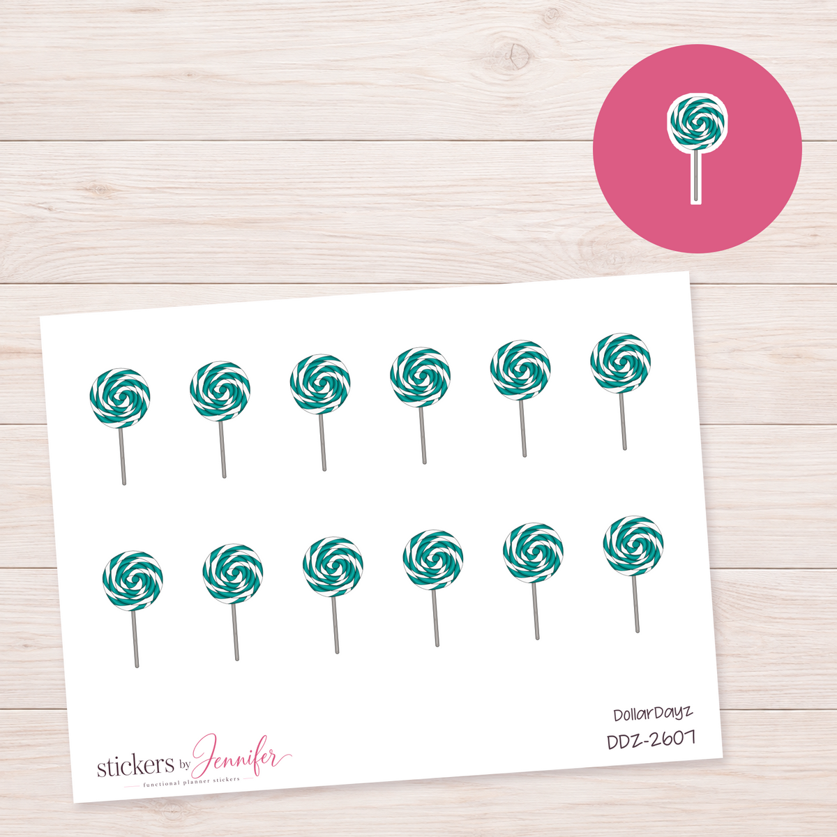 Teal Swirl Lollipop Planner Stickers | DDZ-2607